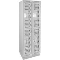 Clean Line Lockers, 2 -tier, Bank of 2, 24" x 12" x 76", Steel, Grey, Rivet (Assembled), Perforated Chandler Sales