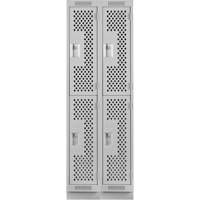 Clean Line Lockers, 2 -tier, Bank of 2, 24" x 12" x 76", Steel, Grey, Rivet (Assembled), Perforated Chandler Sales