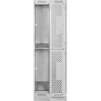 Clean Line Lockers, 2 -tier, Bank of 2, 24" x 12" x 76", Steel, Grey, Rivet (Assembled), Perforated Chandler Sales