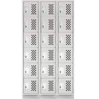Assembled Lockerettes Clean Line Perforated Economy Lockers, 6 -tier, Bank of 3, 18" x 72" x 12", Steel Chandler Sales