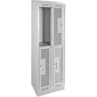 Clean Line Lockers, 2 -tier, Bank of 2, 24" x 15" x 82", Steel, Grey, Rivet (Assembled), Perforated Chandler Sales
