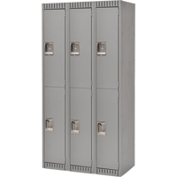 Lockers, 2 -tier, Bank of 3, 36" x 18" x 72", Steel, Grey, Knocked Down Chandler Sales