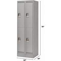 Lockers, 2 -tier, Bank of 2, 24" x 18" x 76", Steel, Grey, Knocked Down Chandler Sales