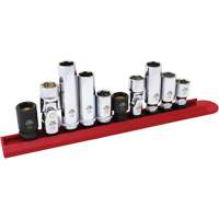 Chrome Finish Socket Set with Rail, 10 Pieces, 1/4"/3/8" Drive Size Chandler Sales