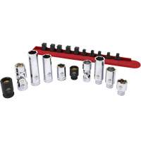 Chrome Finish Socket Set with Rail, 10 Pieces, 1/4"/3/8" Drive Size Chandler Sales