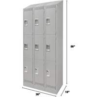 Lockers, 3 -tier, Bank of 3, 36" x 18" x 86", Steel, Grey, Knocked Down Chandler Sales