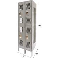 Vented Lockers, 2 -tier, Bank of 2, 24" x 18" x 78", Steel, Grey, Knocked Down, Perforated Chandler Sales