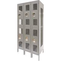 Vented Lockers, 2 -tier, Bank of 3, 36" x 18" x 78", Steel, Grey, Knocked Down, Perforated Chandler Sales