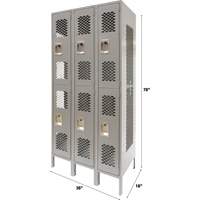 Vented Lockers, 2 -tier, Bank of 3, 36" x 18" x 78", Steel, Grey, Knocked Down, Perforated Chandler Sales