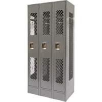 Vented Lockers, Bank of 3, 36" x 18" x 78", Steel, Grey, Knocked Down, Perforated Chandler Sales