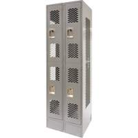 Vented Lockers, 2 -tier, Bank of 2, 24" x 18" x 78", Steel, Grey, Knocked Down, Perforated Chandler Sales