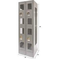 Vented Lockers, 2 -tier, Bank of 2, 24" x 18" x 78", Steel, Grey, Knocked Down, Perforated Chandler Sales