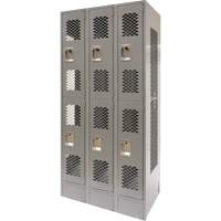 Vented Lockers, 2 -tier, Bank of 3, 36" x 18" x 78", Steel, Grey, Knocked Down, Perforated Chandler Sales
