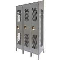 Vented Lockers, Bank of 3, 36" x 18" x 88", Steel, Grey, Knocked Down, Perforated Chandler Sales
