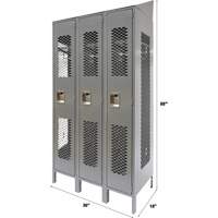 Vented Lockers, Bank of 3, 36" x 18" x 88", Steel, Grey, Knocked Down, Perforated Chandler Sales
