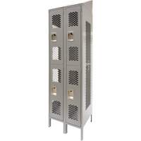 Vented Lockers, 2 -tier, Bank of 2, 24" x 18" x 88", Steel, Grey, Knocked Down, Perforated Chandler Sales
