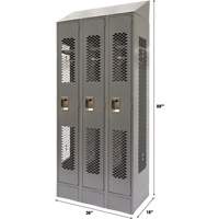 Vented Lockers, Bank of 3, 36" x 18" x 88", Steel, Grey, Knocked Down, Perforated Chandler Sales