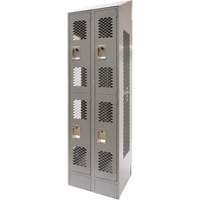 Vented Lockers, 2 -tier, Bank of 2, 24" x 18" x 88", Steel, Grey, Knocked Down, Perforated Chandler Sales