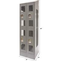 Vented Lockers, 2 -tier, Bank of 2, 24" x 18" x 88", Steel, Grey, Knocked Down, Perforated Chandler Sales