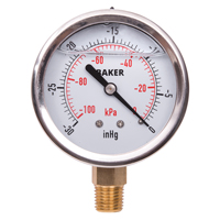 Pressure Gauges, 2-1/2" , 30" Hg-0" Vac., Bottom Mount, Liquid Filled Analogue Chandler Sales