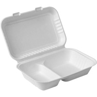 Compostable Hinged Food Containers with Compartments, Bagasse, Rectangular Chandler Sales