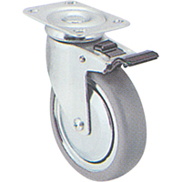Roulette zingu&eacute;e, Pivotant avec frein, 4" (101,6 mm), Caoutchouc, 200 lb (91 kg) Chandler Sales