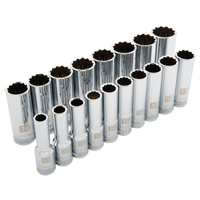 Metric Socket Set, 18 Pcs, 1/2" Drive Size, Deep Chandler Sales
