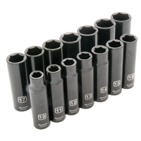 Metric Socket Set, 14 Pcs, Impact, 1/2" Drive Size, Deep Chandler Sales