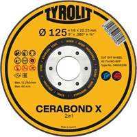 CERABOND X Cut-Off Wheel for Steel & Stainless Steel, 4-1/2" x 0.45", 7/8" Arbor, Type 1, Ceramic, 12250 RPM Chandler Sales