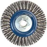 Brosse &agrave; fils nou&eacute;s pour cordons de soudure pour meuleuse angulaire, Dia. 4", Fils 0,02", Arbre 5/8"-11, Acier inoxydable Chandler Sales