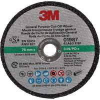 General Purpose Cut-Off Wheel, 01987, 3" x 0.04"/1/32", 3/8" Arbor, Aluminum Oxide Chandler Sales