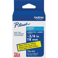 Cartouche de ruban pour syst&egrave;me d'&eacute;tiquetage P-touch, 18 mm x 8 m, Noir sur jaune Chandler Sales