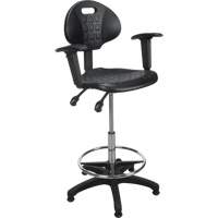 Tabouret ergonomique robuste avec accoudoirs r&eacute;glables, Stationnaire, Ajustable, 39" - 48", Polyur&eacute;thane Si&egrave;ge, Noir Chandler Sales