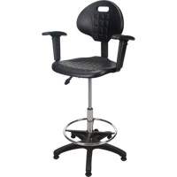 Tabouret ergonomique robuste avec accoudoirs r&eacute;glables, Stationnaire, Ajustable, 39" - 48", Polyur&eacute;thane Si&egrave;ge, Noir Chandler Sales