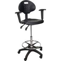 Tabouret ergonomique robuste avec accoudoirs r&eacute;glables et roulettes en nylon, Mobile, Ajustable, 39" - 48", Polyur&eacute;thane Si&egrave;ge, Noir Chandler Sales