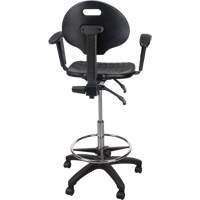 Tabouret ergonomique robuste avec accoudoirs r&eacute;glables et roulettes en nylon, Mobile, Ajustable, 39" - 48", Polyur&eacute;thane Si&egrave;ge, Noir Chandler Sales