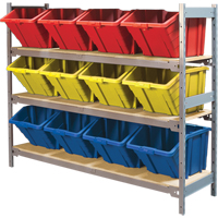 Wide Span Shelving with Jumbo Plastic Bins, Steel, Boltless, 800 lbs. Capacity, 66" W x 60" H x 18" D Chandler Sales
