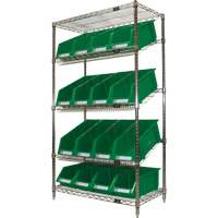 Slanted Wire Shelf with Bins, 5 Tiers, 36" W x 63" H x 18" D Chandler Sales