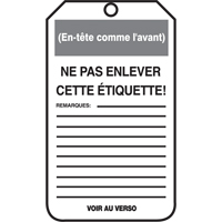 &eacute;tiquettes de verrouillage, Papier cartonn&eacute;, 3-1/8" la x 5-7/8" h, Français Chandler Sales