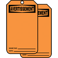&eacute;tiquettes de s&eacute;curit&eacute; en français - &eacute;tiquettes avec ent&ecirc;ge vierge, Papier cartonn&eacute;, 3-1/8" la x 5-7/8" h, Français Chandler Sales