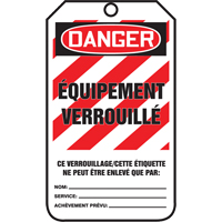&eacute;tiquettes de verrouillage, Papier cartonn&eacute;, 3-3/8" la x 5-7/8" h, Français Chandler Sales