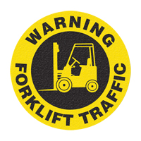 "Warning Forklift Traffic" Floor Sign, Adhesive, English with Pictogram Chandler Sales