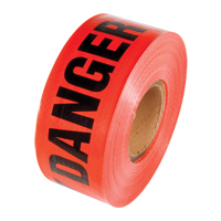 Reinforced Grade Barricade Tape, English, 3" W x 500' L, 5 mils, Black on Red Chandler Sales