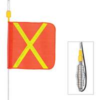 Tiges de s&eacute;curit&eacute; tout-temps de s&eacute;rie lourde avec lumi&egrave;re DEL constante Safety Whip, Fixation Ressort, Hauteur 3', Orange avec X r&eacute;fl&eacute;chissant Chandler Sales