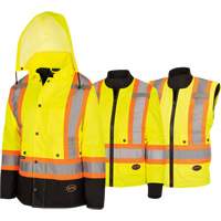 5021BBW Manteau 7 en 1 imperm&eacute;able pour femmes avec capuchon, Polyester/Polyur&eacute;thane, Jaune lime haute visibilit&eacute;, T-petit Chandler Sales