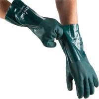 Double Dipped Green Gloves, 14" L, PVC, Cotton Jersey Inner Lining, 70-mil Chandler Sales