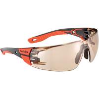 Lunettes de s&eacute;curit&eacute; RUSH+ 2.0 avec monture noire et rouge, M/G, Lentille Cuivre, Antibu&eacute;e/Anti-&eacute;gratignures, ANSI Z87+ Chandler Sales
