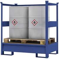 2-Drum Blue Transport Spill Containment Pallet with Side Rails, 66 US gal. Spill Capacity, 55" x 34" x 58" Chandler Sales