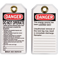 &eacute;tiquettes de verrouillage, Plastique, 3" la x 5-1/2" h, Anglais Chandler Sales