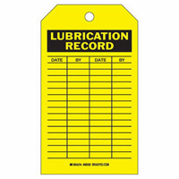 Lubrication Record Tags, Polyester, 4" W x 7" H, English Chandler Sales